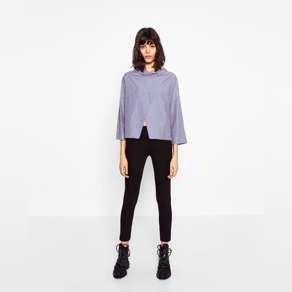 Zara Blue and White Striped Structured Button Shirt - Picture 2 of 7